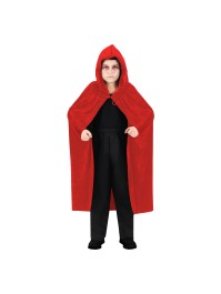 CAPE CAPUCHE VELOURS ROUGE ENFANT  120CM