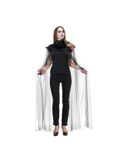 VELVET COLLAR CAPE WITH REMOVABLE TULE 160CM 