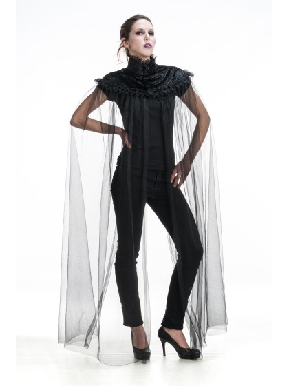 VELVET COLLAR CAPE WITH REMOVABLE TULE 160CM 