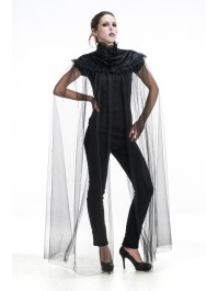 VELVET COLLAR CAPE WITH REMOVABLE TULE 160CM 