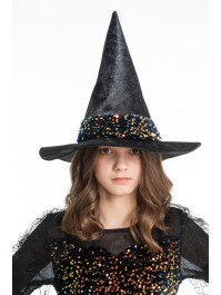 SORCIERE LUCINDA ORANGE A SEQUINS AVEC CHAPEAU 2 PIECES 116CM