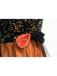 SORCIERE LUCINDA ORANGE A SEQUINS AVEC CHAPEAU 2 PIECES 128CM