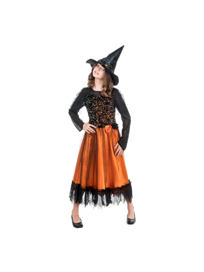 ORANGE LUCINDA WITCH WITH HAT 140CM