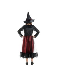 SORCIERE LUCINDA BORDEAUX A SEQUINS AVEC CHAPEAU 2 PIECES 128CM