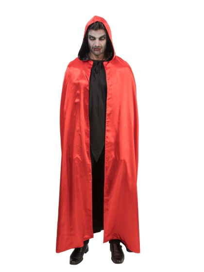 CAPE REVERSIBLE A CAPUCHE SATIN ROUGE ET NOIR ADULTE TU - 150CM