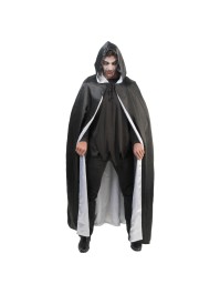 ADULT REVERSIBLE BLACK AND WHITE SATIN CAPE WITH HOOD ONE SIZE - 150CM