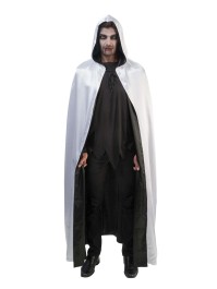 CAPE REVERSIBLE A CAPUCHE SATIN BLANC ET NOIR ADULTE TU - 150CM