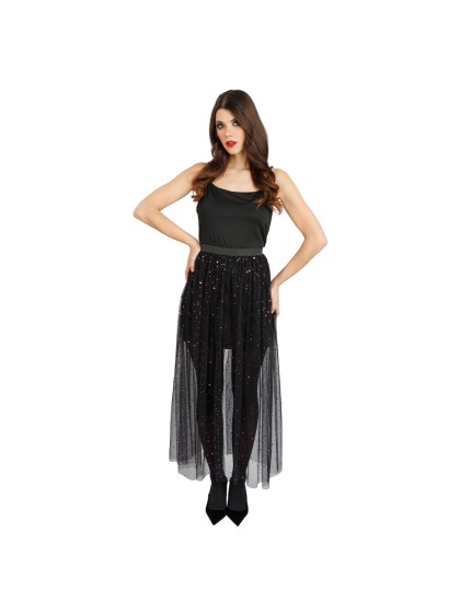 JUPE LONGUE TULLE NOIR SEQUINS VIOLETS S-M