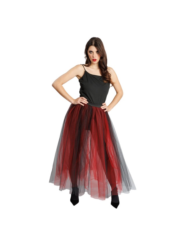 BLACK AND RED LONG TULLE SKIRT S-M
