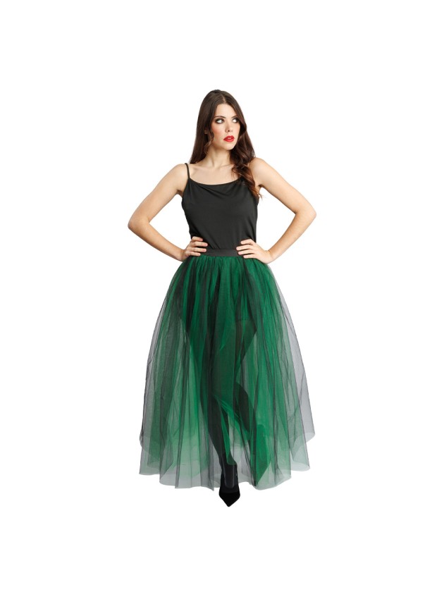 BLACK AND GREEN LONG TULLE SKIRT L-XL