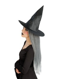 CHAPEAU DE SORCIERE AVEC PERRUQUE CHAPEAU: 39CM X 39CM X 32CM LONGUEUR CHEVEUX: 55CM