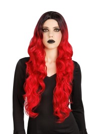 PERRUQUE DE SORCIERE GLAMOUR CHEVEUX ROUGES OMBRE 65CM
