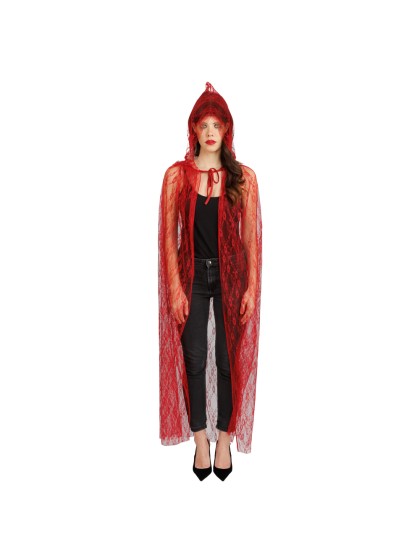 RED LACE HOODED CAPE ONE SIZE - 175CM