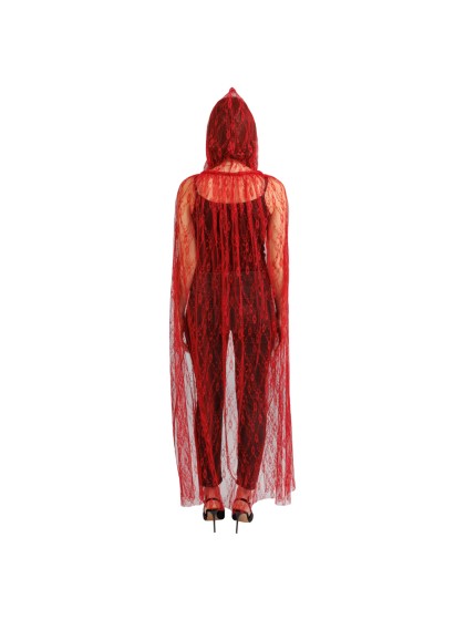 CAPE CAPUCHE DENTELLE ROUGE TU - 175CM