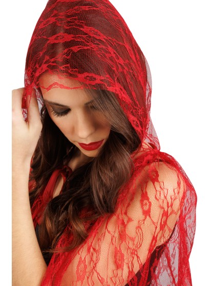 CAPE CAPUCHE DENTELLE ROUGE TU - 175CM