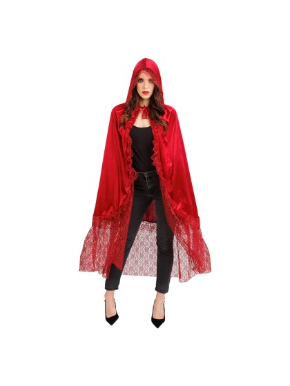 DARK RED VELVET AND LACE CAPE ONE SIZE - 155CM