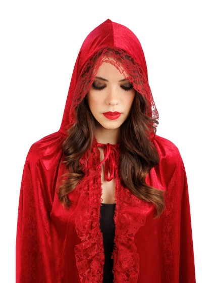 DARK RED VELVET AND LACE CAPE ONE SIZE - 155CM