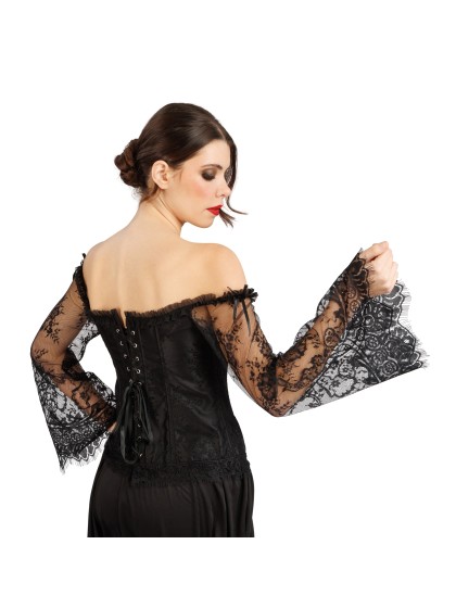 BLACK CORSET WITH LACE SLEEVES L