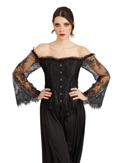 BLACK CORSET WITH LACE SLEEVES L