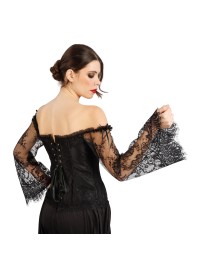 BLACK CORSET WITH LACE SLEEVES M