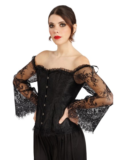CORSET MANCHES DENTELLE NOIR M