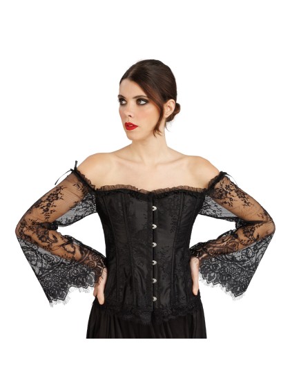 BLACK CORSET WITH LACE SLEEVES S