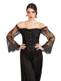CORSET MANCHES DENTELLE NOIR S