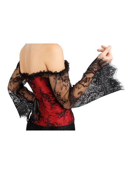 CORSET MANCHES DENTELLE ROUGE L