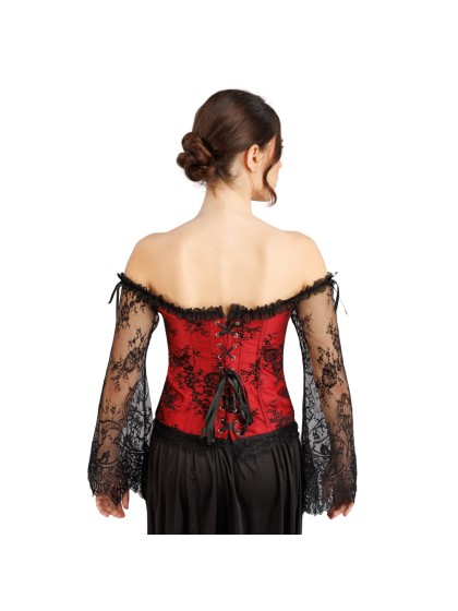 CORSET MANCHES DENTELLE ROUGE M