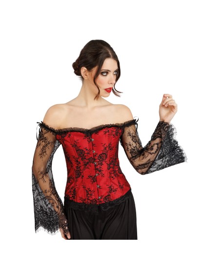 CORSET MANCHES DENTELLE ROUGE S