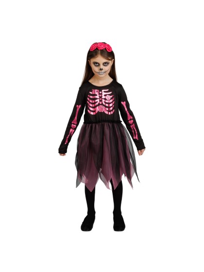 ROSALEEN PINK SKELETON DRESS AND HEADBAND 2 PIECES 128CM