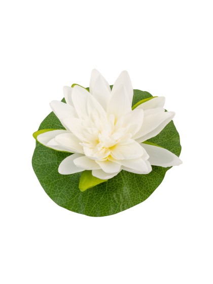FLEUR DE LOTUS BLANCHE SUR FEUILLE 22CM