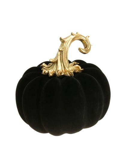 CITROUILLE FLOQUEE NOIRE 21CM X 20CM X 20CM