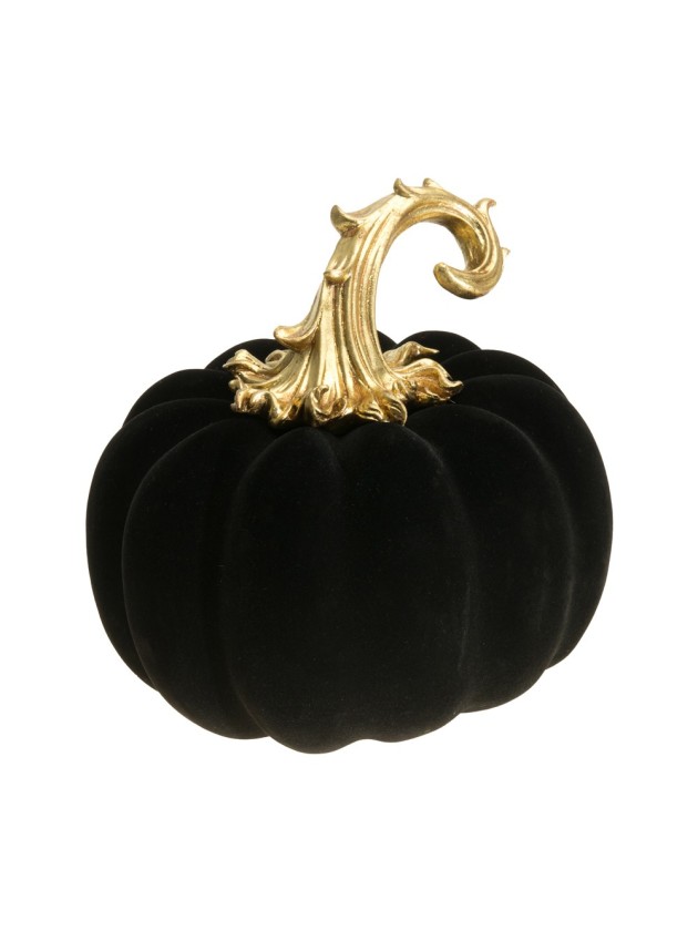 CITROUILLE FLOQUEE NOIRE 21CM X 20CM X 20CM