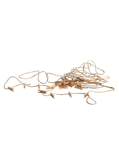 JUTE GARLAND 3M W/ 30 WOODEN CLIPS 2.5CM
